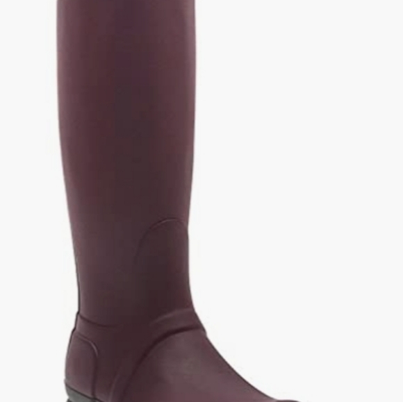 Hunter rain boots tall burgundy with green stripe and blue buckel. Sz 7 EU 38 - Picture 2 of 9